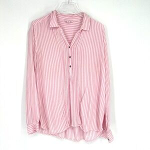 Beach Lunch Lounge Top Women L Pink Striped Henley Collared Preppy Anthropologie